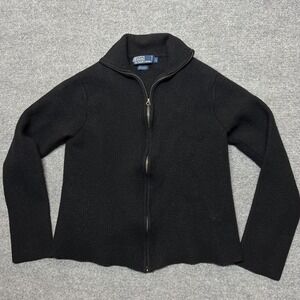 Vintage Polo Ralph Lauren Sweater Womens Large Black 100% Wool Zip Mock Neck